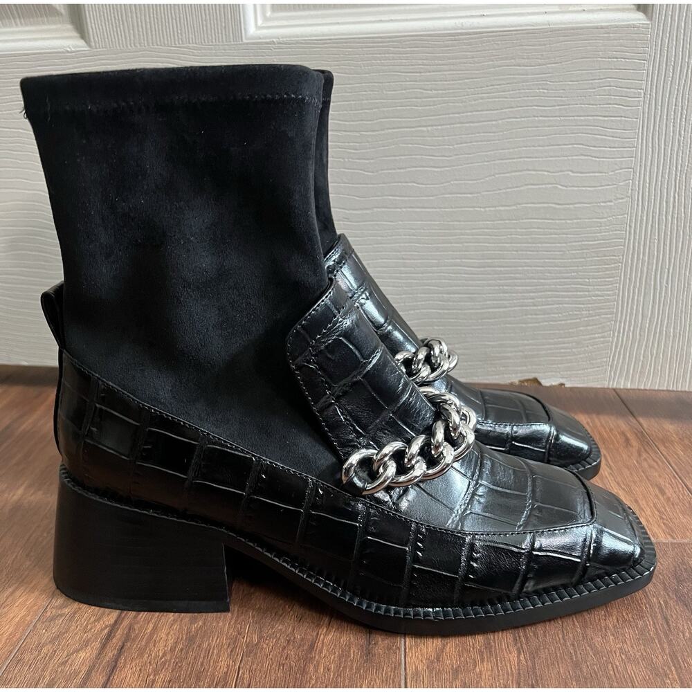 JEFFREY CAMPBELL Patrik Blk Embossed Leather Sock Booties Loafers - Picture 3 of 12
